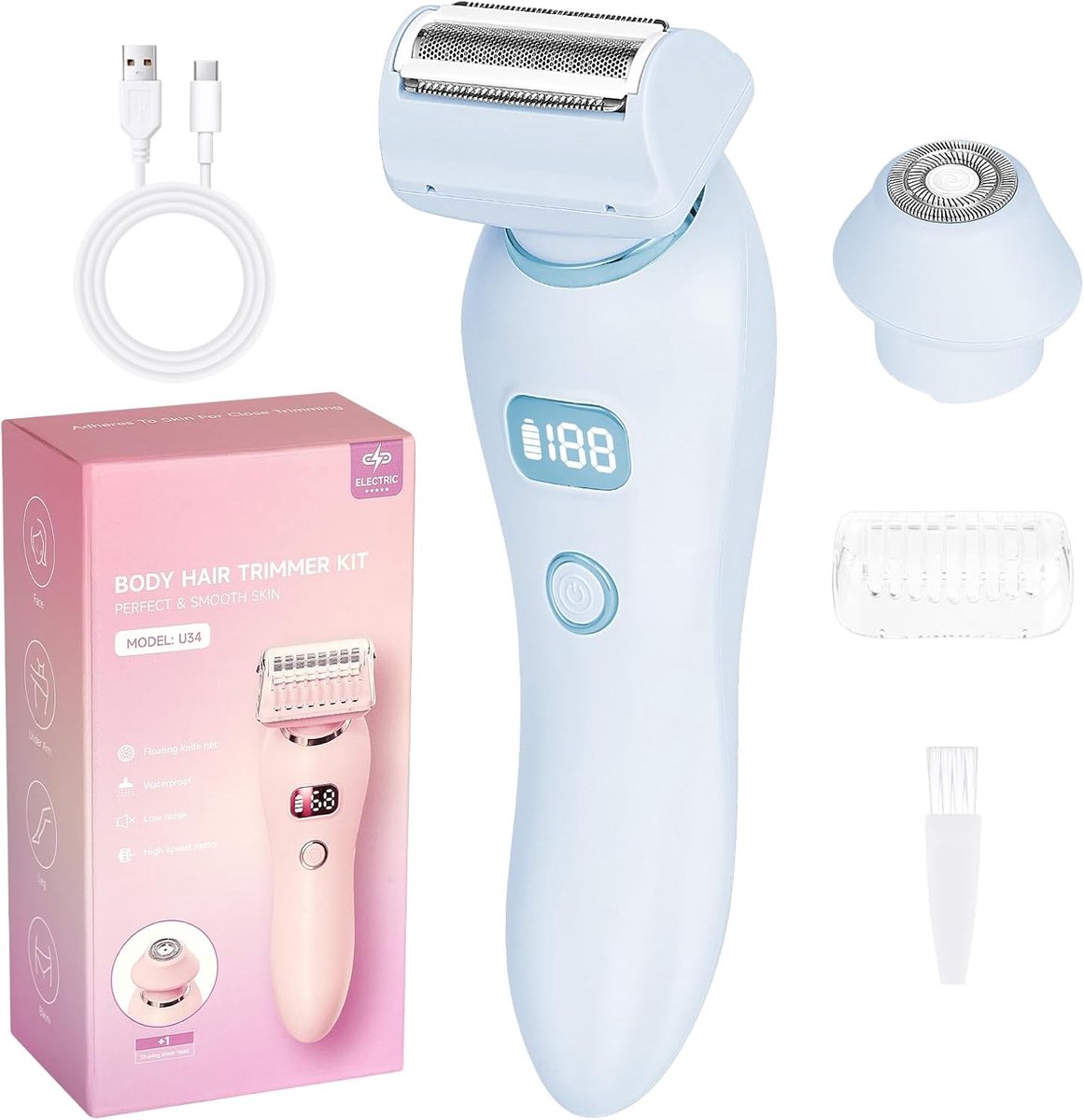 SnelShoppen - Draadloze 2-in-1 Intieme Scheerapparaat voor Vrouwen, Pijnloos, Waterdicht, Geschikt voor Bikini, Gezicht, Onderarmen, Benen, Voorkomt I