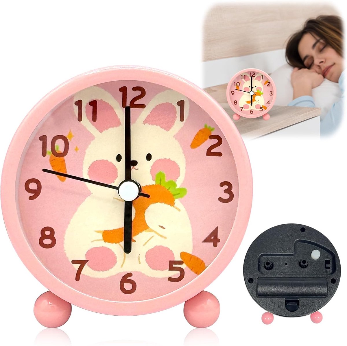 SnelShoppen - Kinderen Alarmklok voor Beginners, Leuke Leer Alarmklok voor Meisjes en Jongens, Geen Tikken, Nachtlampje, Eenhoorn Design, Batterij Aan