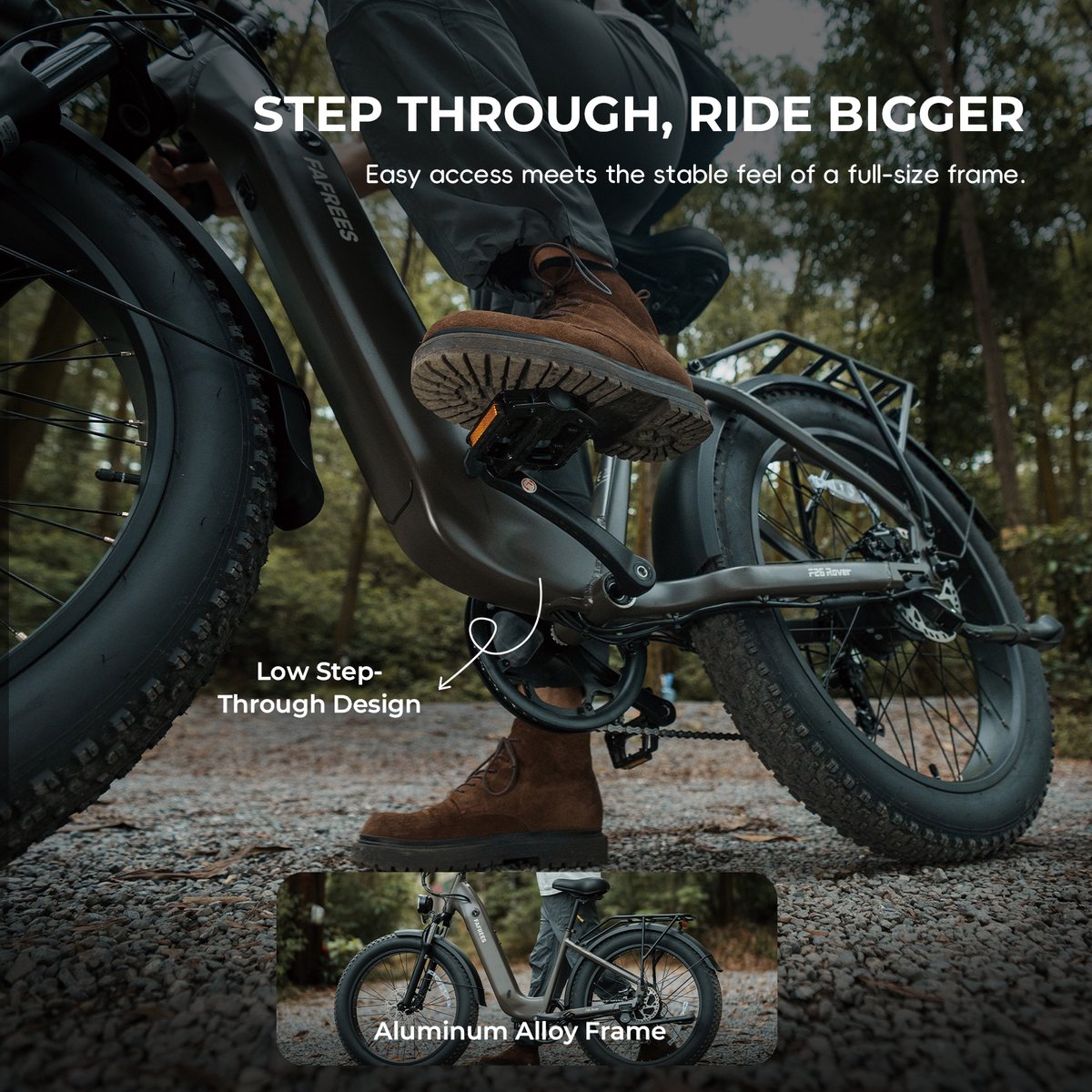 FAFREES F26 Rover Full-Size All-Terrain E-Bike – 48V 20Ah Accu, 95km Bereik, 55Nm Koppel, 26"x4.0" Vetbanden-Grijs thumbnail 3