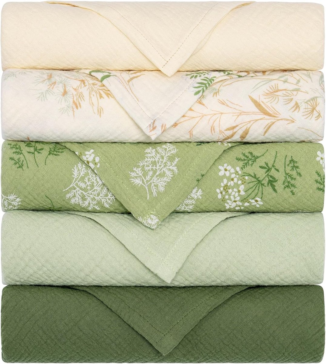 SnelShoppen - Baby Muslin Doekjes, Set van 5, 60 x 60 cm, Katoenen Babydoeken, Ademend en Absorberend, Ideaal voor Nieuwborns, Groene Kleur, Perfect a