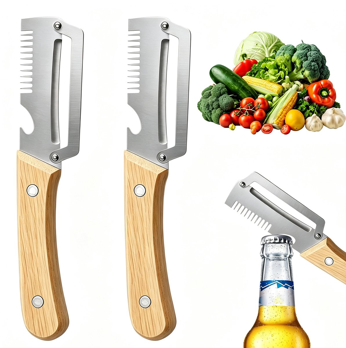 2 stuks multifunctionele groenteschillers voor de keuken - 3-in-1 schiller voor fruit en groenten - aardappelschiller met flesopener - geschikt voor aardappelen - appels - pompoenen en papaja's
