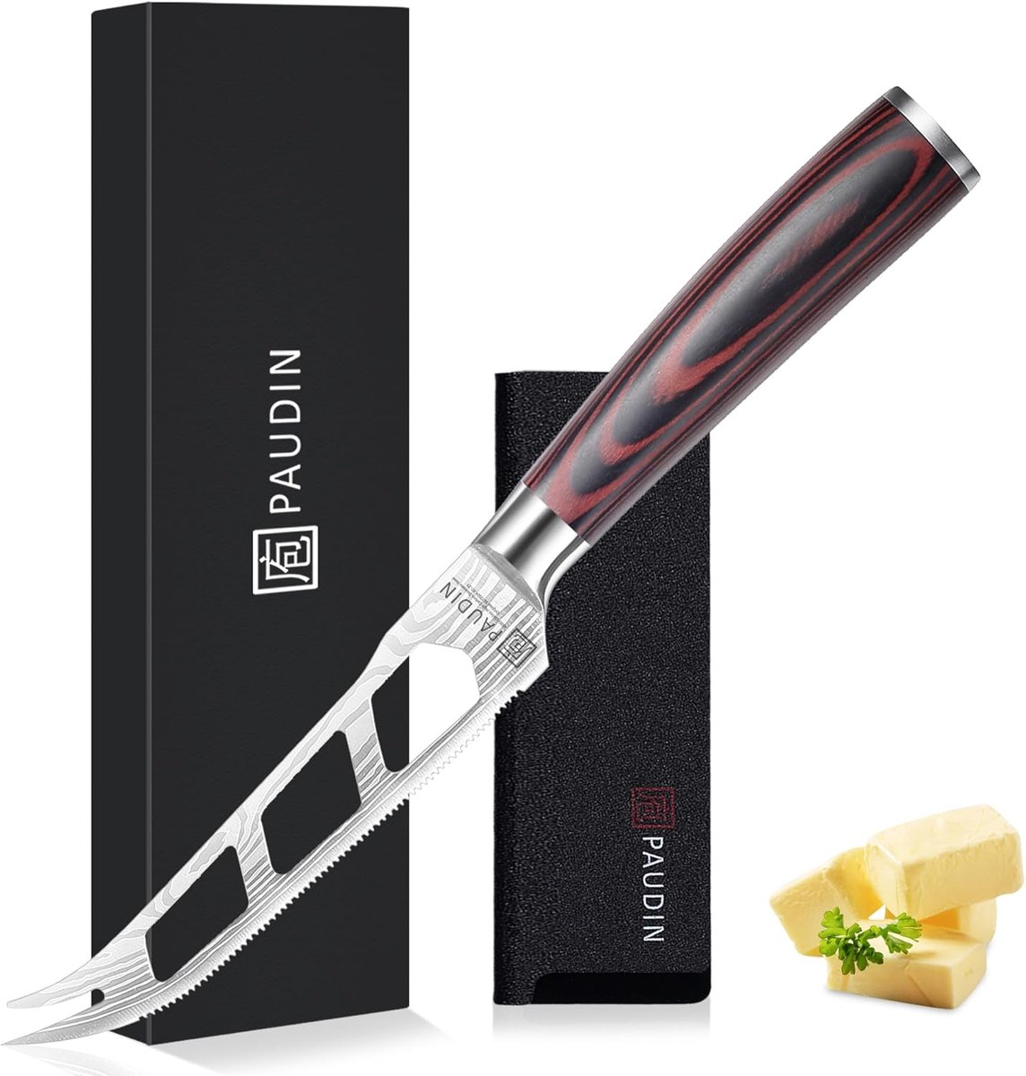 SnelShoppen - Kaasmes met Vorkpunten, 12,5 cm Hoogwaardige RVS, Ergonomisch Houten Handvat, Perfect voor Feest, Picnic, Camping, Keuken en Tuin