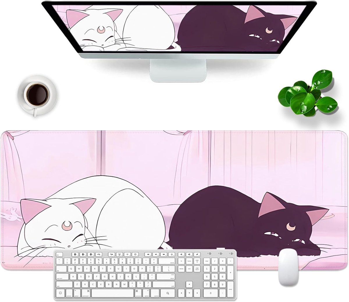 SnelShoppen - Pink Gaming Mouse Pad Cat Desk Pad XL 800x300mm - Schattige Grote Muismat voor Computer PC - Professionele Gamer Muismat, Keyboard Pad