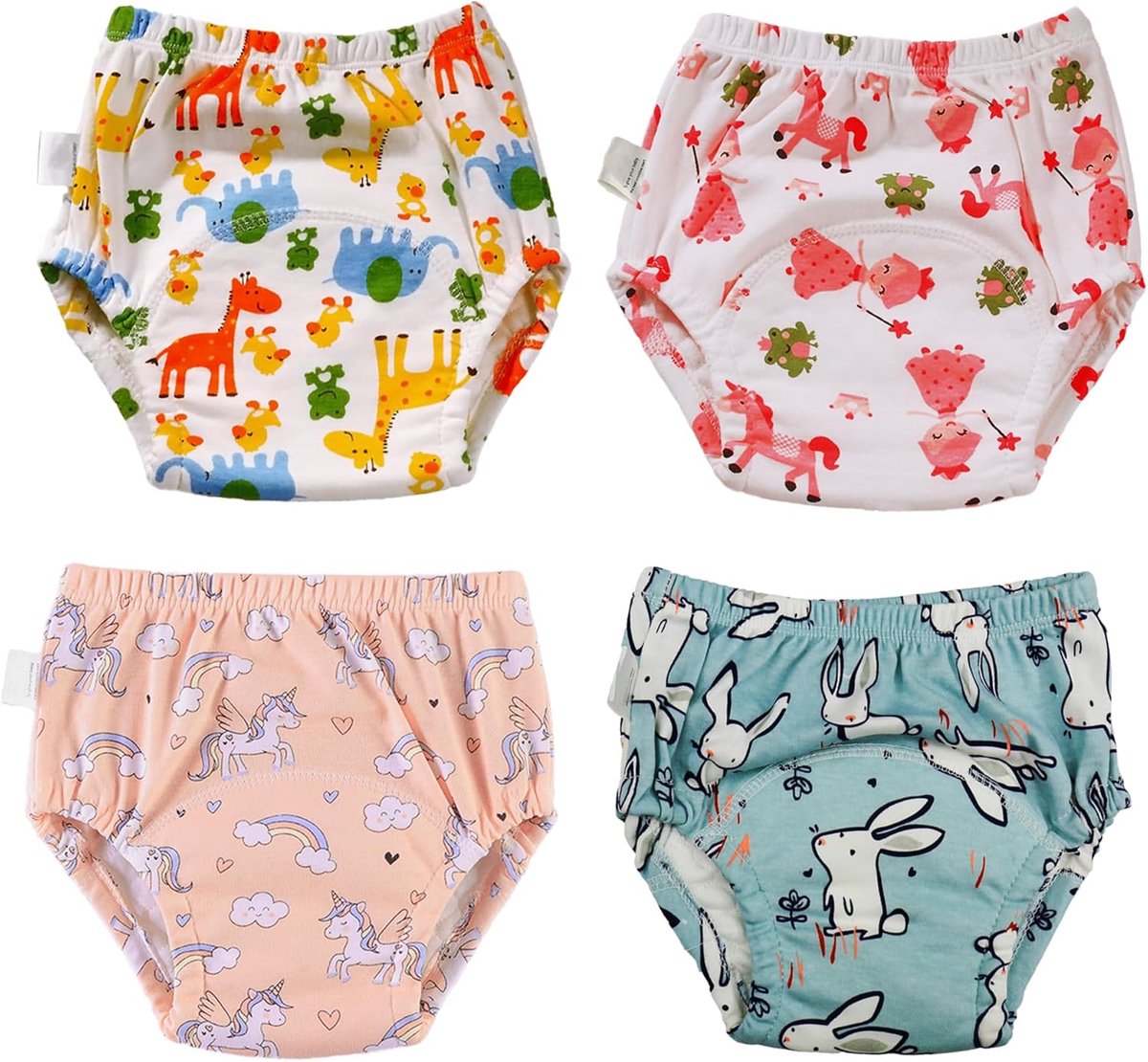 SnelShoppen - Baby Training Ondergoed Katoen Waterproof Herbruikbaar Wasbaar, 4 Stuks Meisjes Potty Training Broekjes Ademend Luierbroekje Sportbroekj