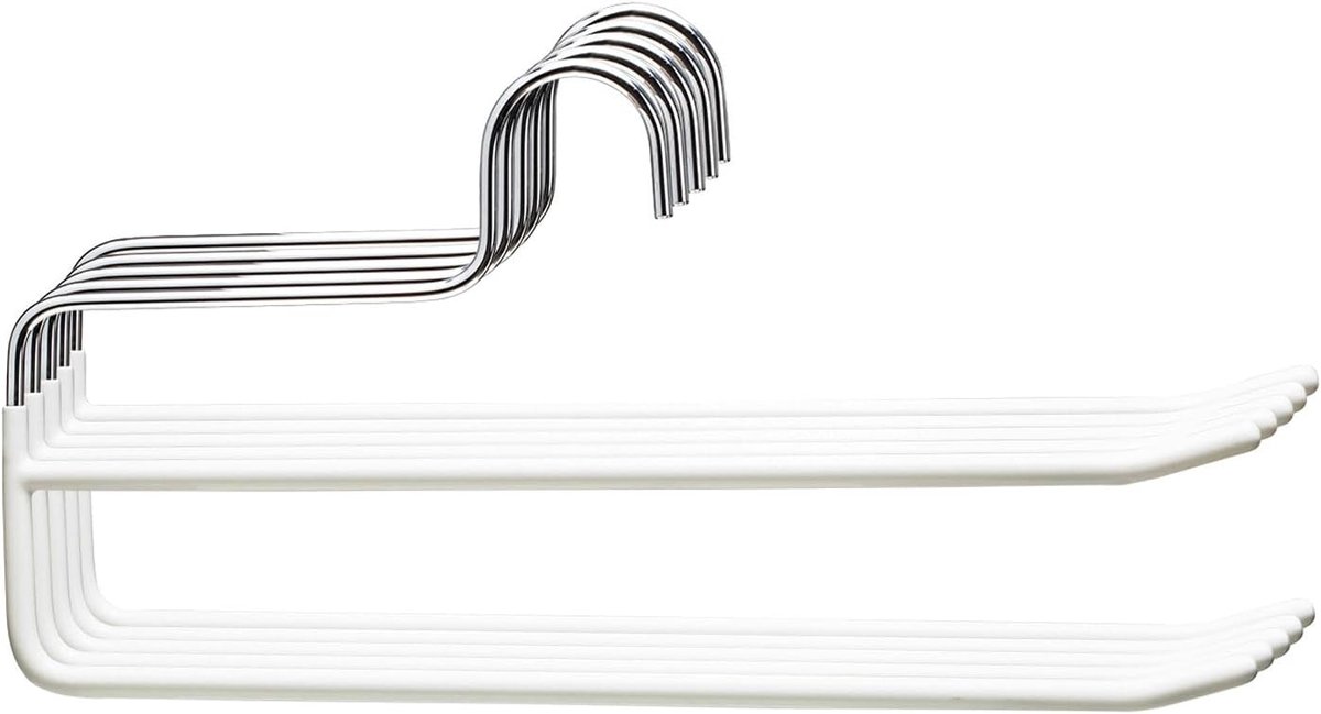 SnelShoppen - 5 Stuks Pantalon Hangers, Dubbele Stang Kledinghangers voor Broeken, Spaarzame Opbergoplossing in Wit, Geschikt voor Jeans en Sjaals