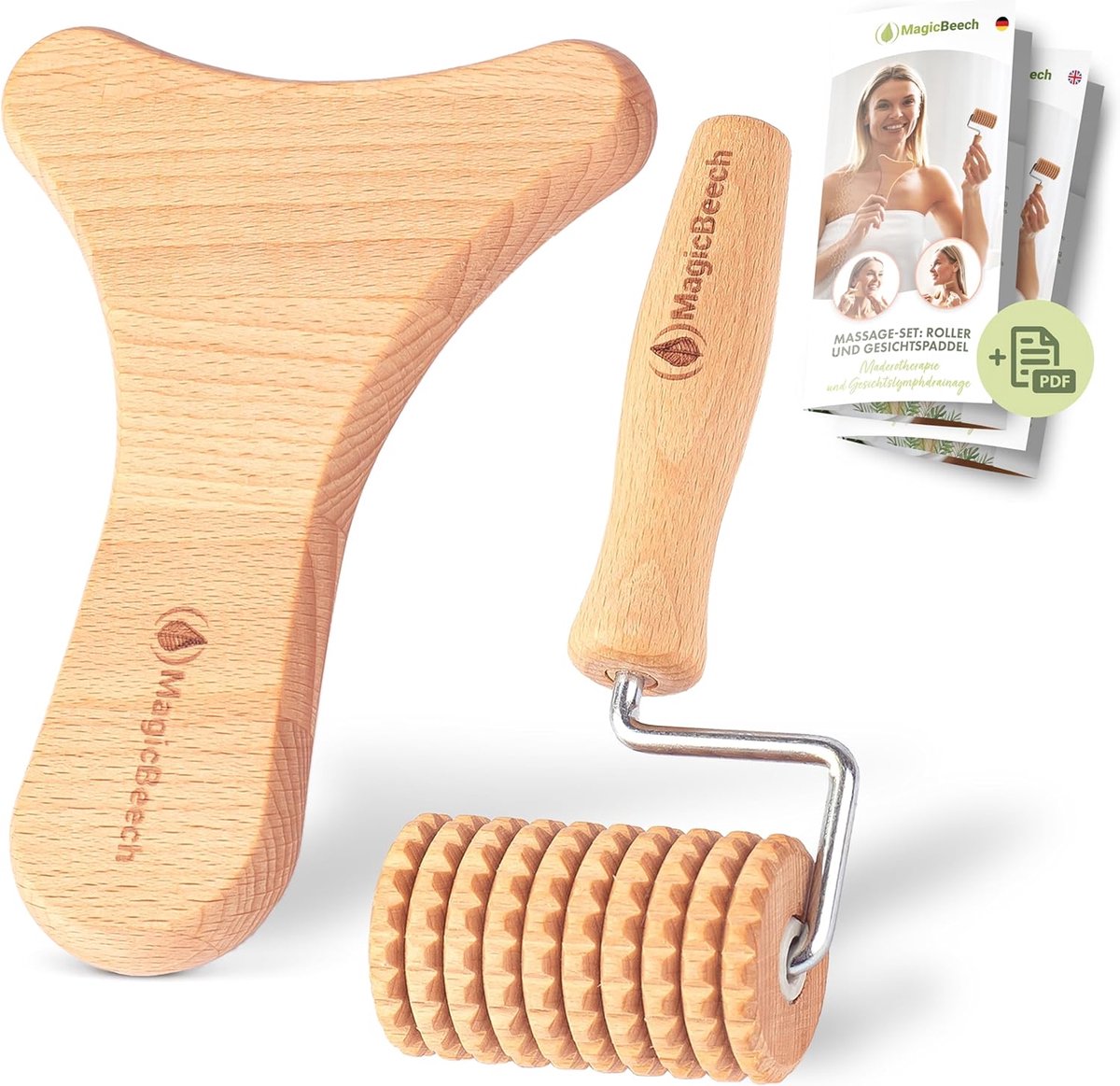 SnelShoppen - Set van Gezichtsmassagers: Madero Massage Roller & Gezichtsmassage Bord voor Ontspannende Gezichtsmassage | Houten Facial Roller & Massa