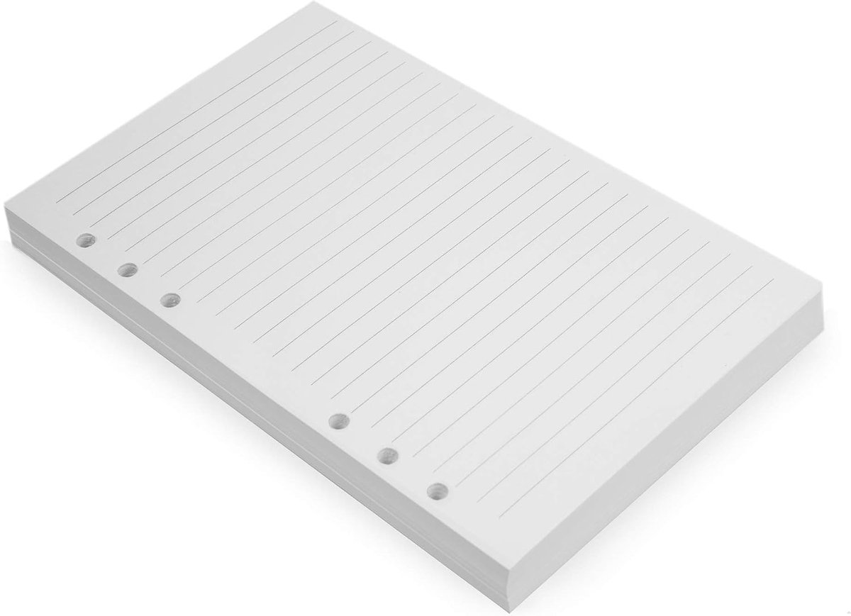 SnelShoppen - A5 6-Ring Binder Planner Refill - 120 GSM Dikke Crème Lijnen Papier - 100 Vellen/200 Pagina's - Geschikt voor Filofax en Andere Ringband