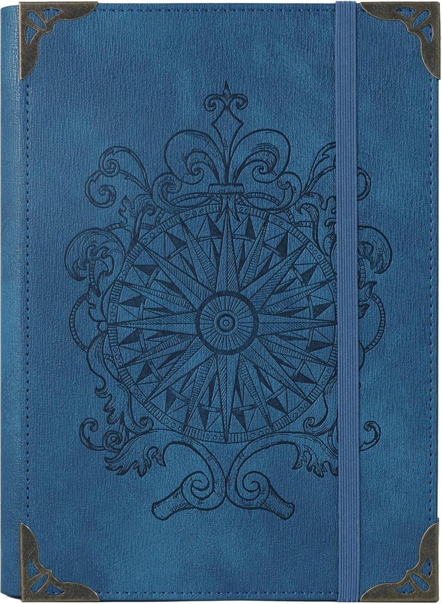SnelShoppen - A5 Ringbinder met 6 Ringen voor Mannen en Vrouwen, Hardcover PU Leer, Vintage Kompas Notitieboek, School Planner, Reizen, Werk, Organize