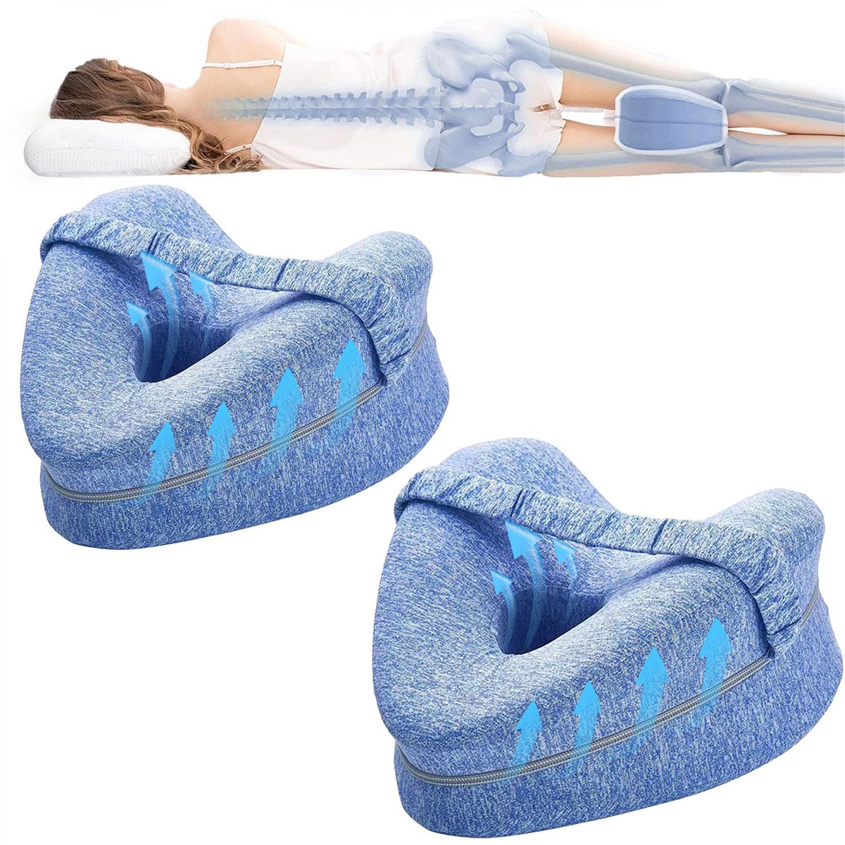 Kniekussen/Beenkussen voor zijslapers - Set van 2 - Kniekussens - Knie Kussen - Zijslaapkussen - ergonomisch positioneringskussen van memoryfoam - Biedt optimale ondersteuning en verlichting bij rug - heup - gewrichts- en ischiaspijn