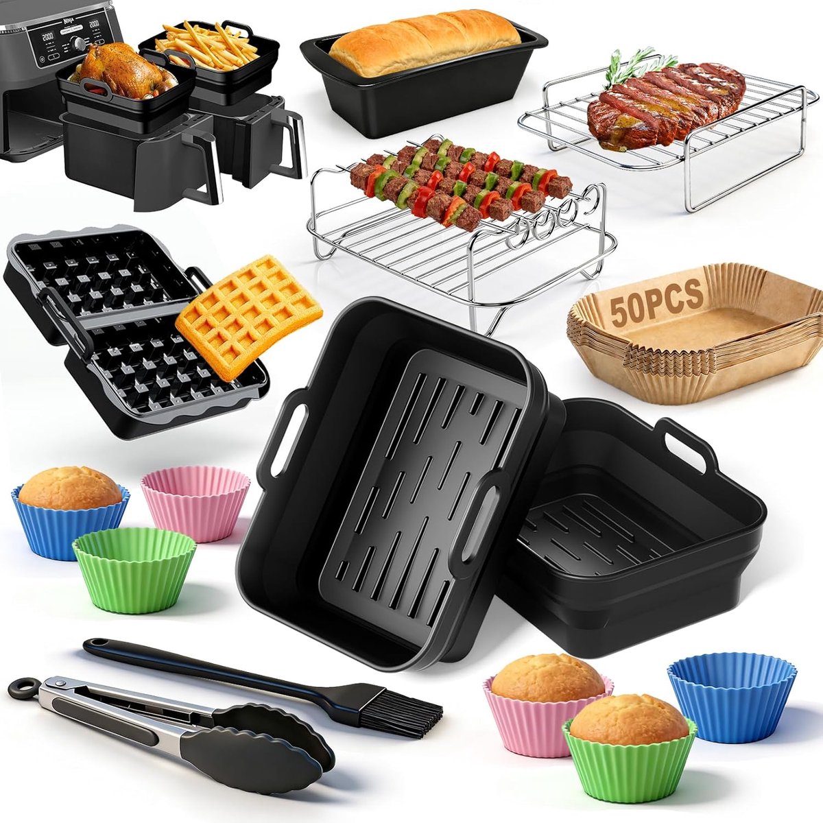 SnelShoppen Hot Air Fryer Accessoires Silicone Bakvormen Inzetstukken voor Airfryer Vouwbare Mallen voor Keuken Geschikt voor 9.5L 10L 8.5L