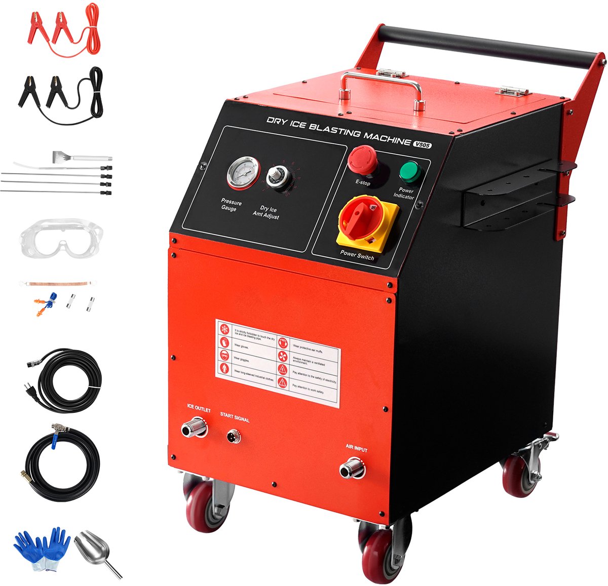 Droogijsstraalmachine, 5 Kg, Reinigingssysteem met 4 Sproeiers, Instelbare Druk, Geschikt voor Droogijsreiniging in De Auto-, Scheepvaart-, Luchtvaart- en Chemische Sector