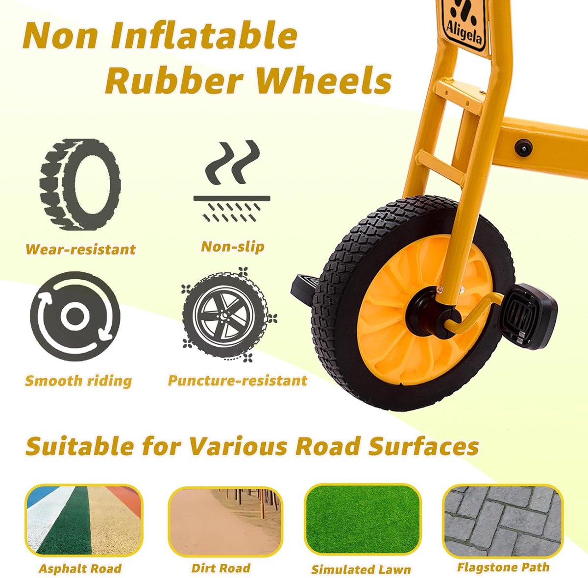 SnelShoppen - Peuter Driewieler voor Kinderen 3-5 Jaar, Tandem Trike voor Kinderen 5-7 Jaar, Robuuste Stalen Frame, Antislip Rubber Wielen, Geel voor