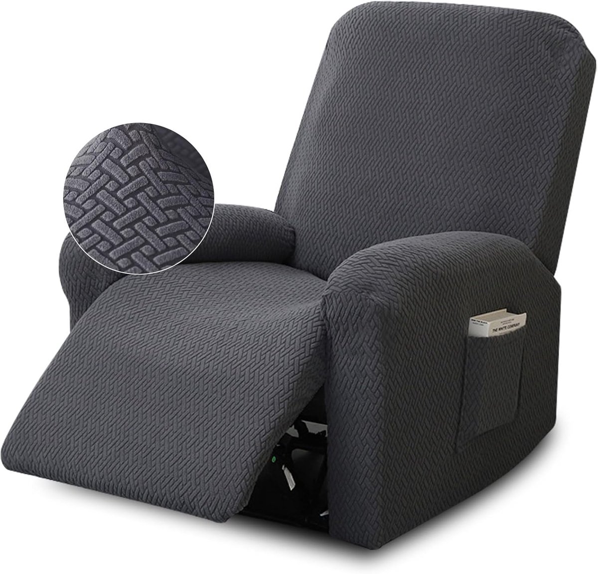 SnelShoppen - 4-delige Stretch Sesselbezug voor Relaxfauteuil - Donkergrijs - Inclusief Armleuning Covers - Perfect voor Woonkamer, TV-kamer, Feest en
