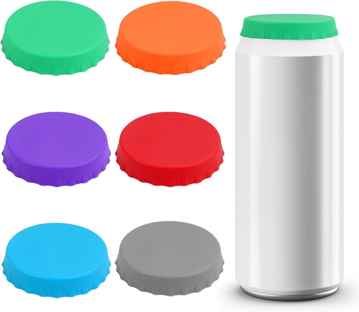 SnelShoppen - 6x Herbruikbare Blikken Deksel met Silicone Lid voor Frisdrank, Bier en Soda - Duurzaam, Milieuvriendelijk, Geschikt voor Koelkast, Keuk