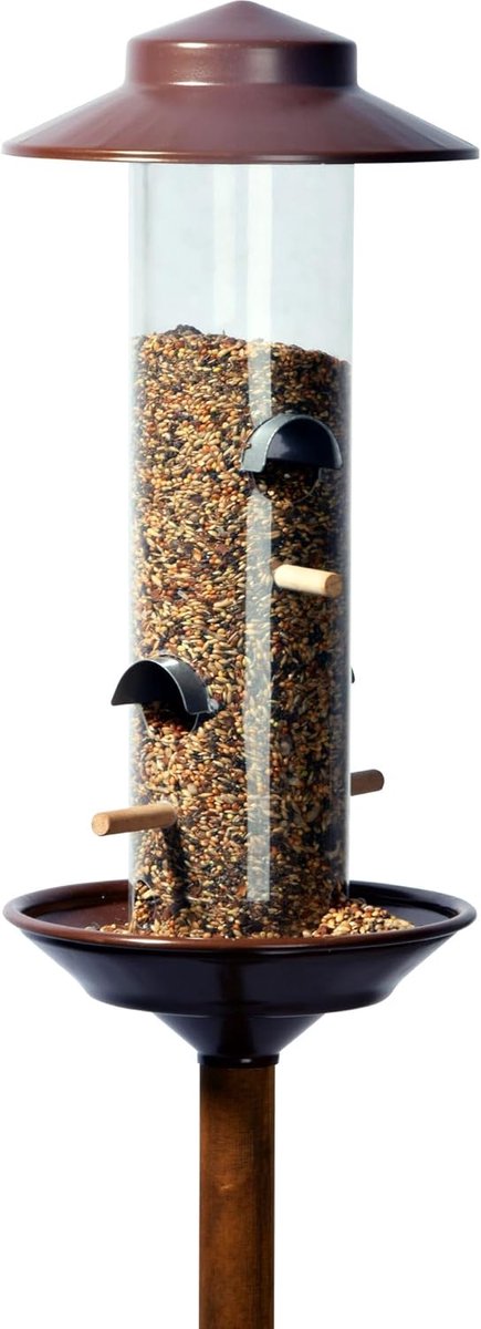 SnelShoppen - Vogelvoederhuis Large 28810 - Voederkolom met standaard - Weerbestendige kunststof vogelvoederdispenser - Tuinvoederplaat - 16.5x16.5x13