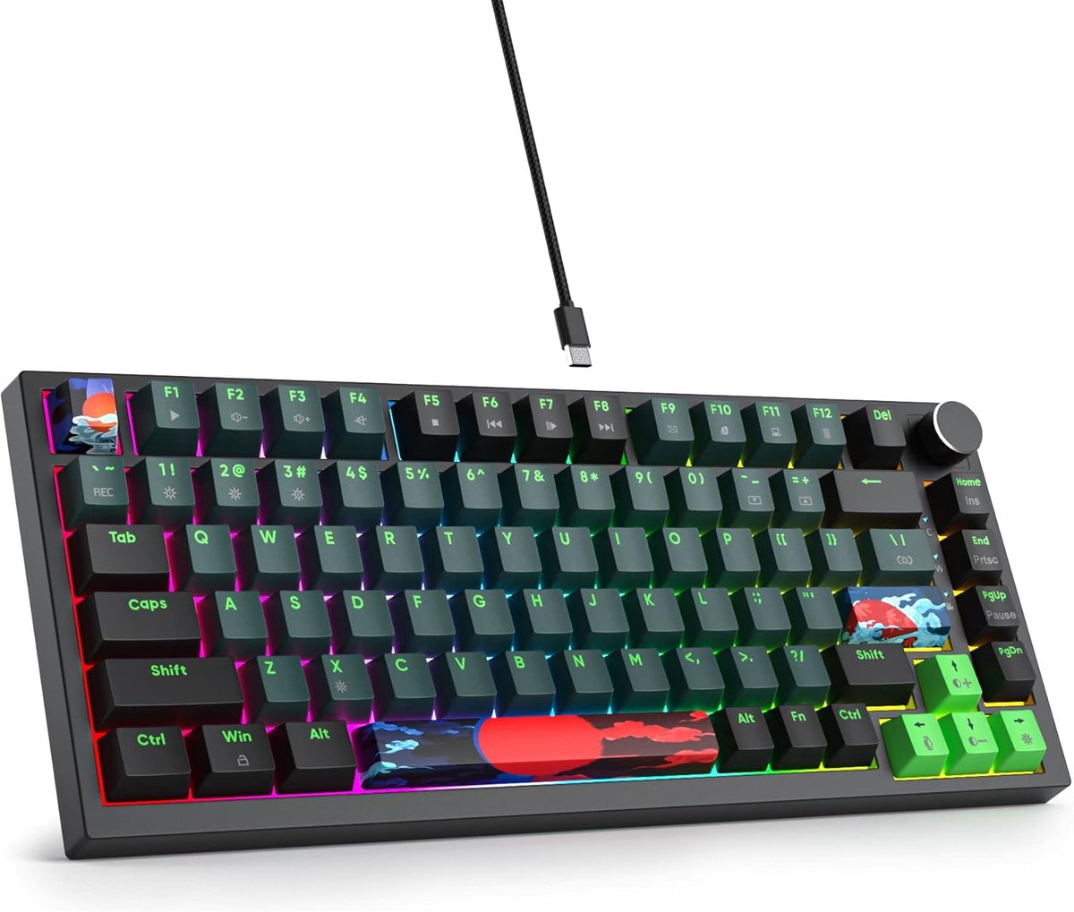SnelShoppen - Mechanical Gaming Keyboard Wired 75% Hot-Swappable TKL 82 Keys RGB met Rood Schakelaar, Compact NKRO Toetsenbord met Volume Control (Sou
