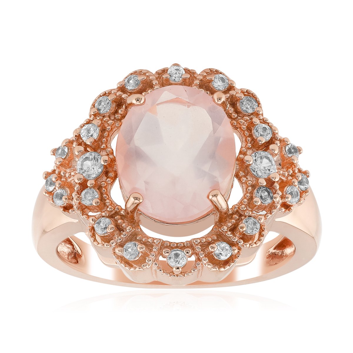Cavill - Zilveren ring met roségoudvergulde coating - Ovale rozenkwarts 2,318 ct - Zirkonia totaal 0,321 ct - Elegante sieraden vrouw
