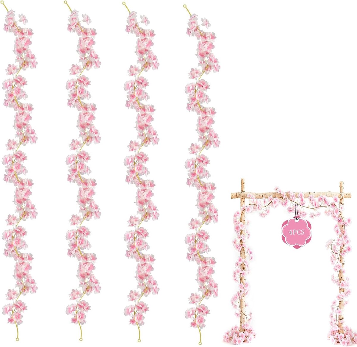 SnelShoppen - 4 Stuks Kunstbloemenslinger 1,8m Roze Kersenbloesemslinger - Decoratie voor Bruiloft, Feest, Tafeldecoratie, Bloemenmuur, Fiets - Hoogwa