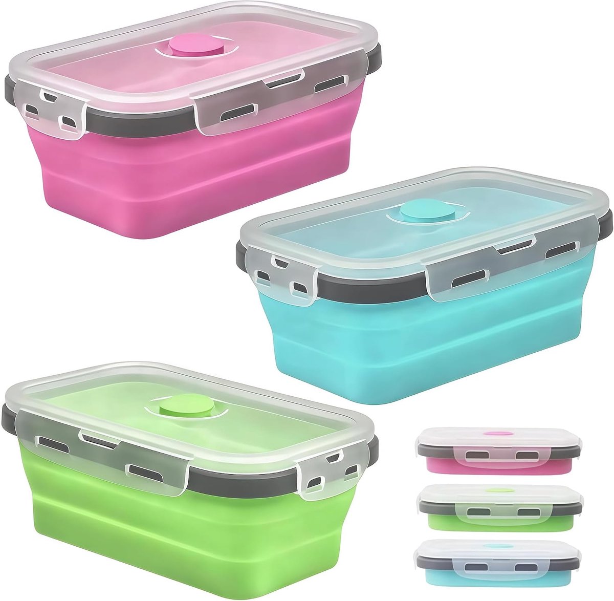 SnelShoppen - 3 Stuks Opvouwbare Broodtrommel - Ruimtebesparende Bewaardoos met Deksel - Ideaal voor Werk, Reizen en Kamperen - Lekvrije Lunchbox & Ko
