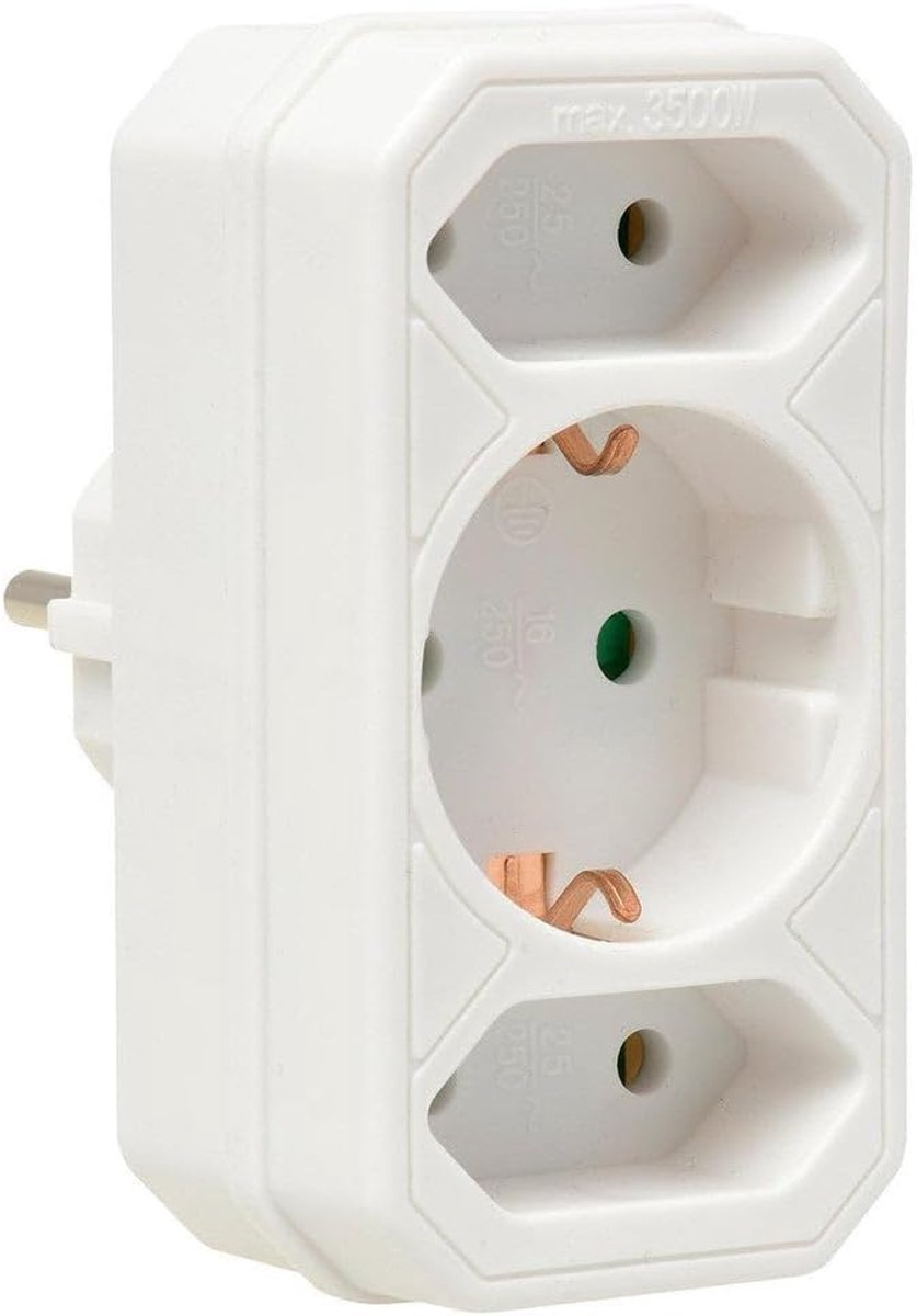 SnelShoppen - Adapter plug 2 x Euro 1 x Ra Wit - Multifunctionele Stekkerdoos met Overload Bescherming, Compact Design, Ideaal voor Thuis, Camping en