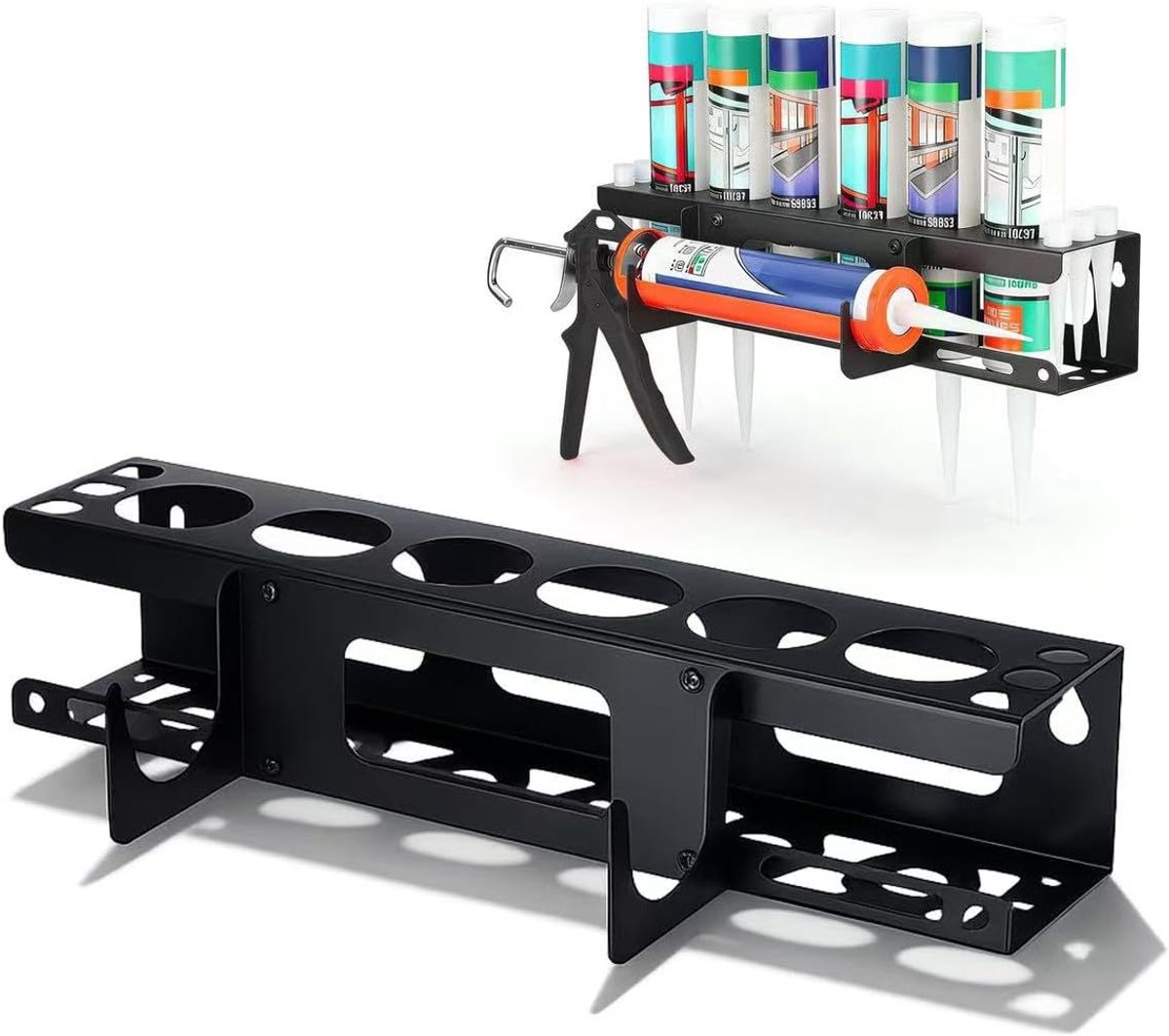 SnelShoppen - Spuitbushouder Muur Werkplaats Organizer - Blikhouder voor Spuitflessen met 6 Gaten - Stevige Koolstofstaal Gereedschapswand Accessoires