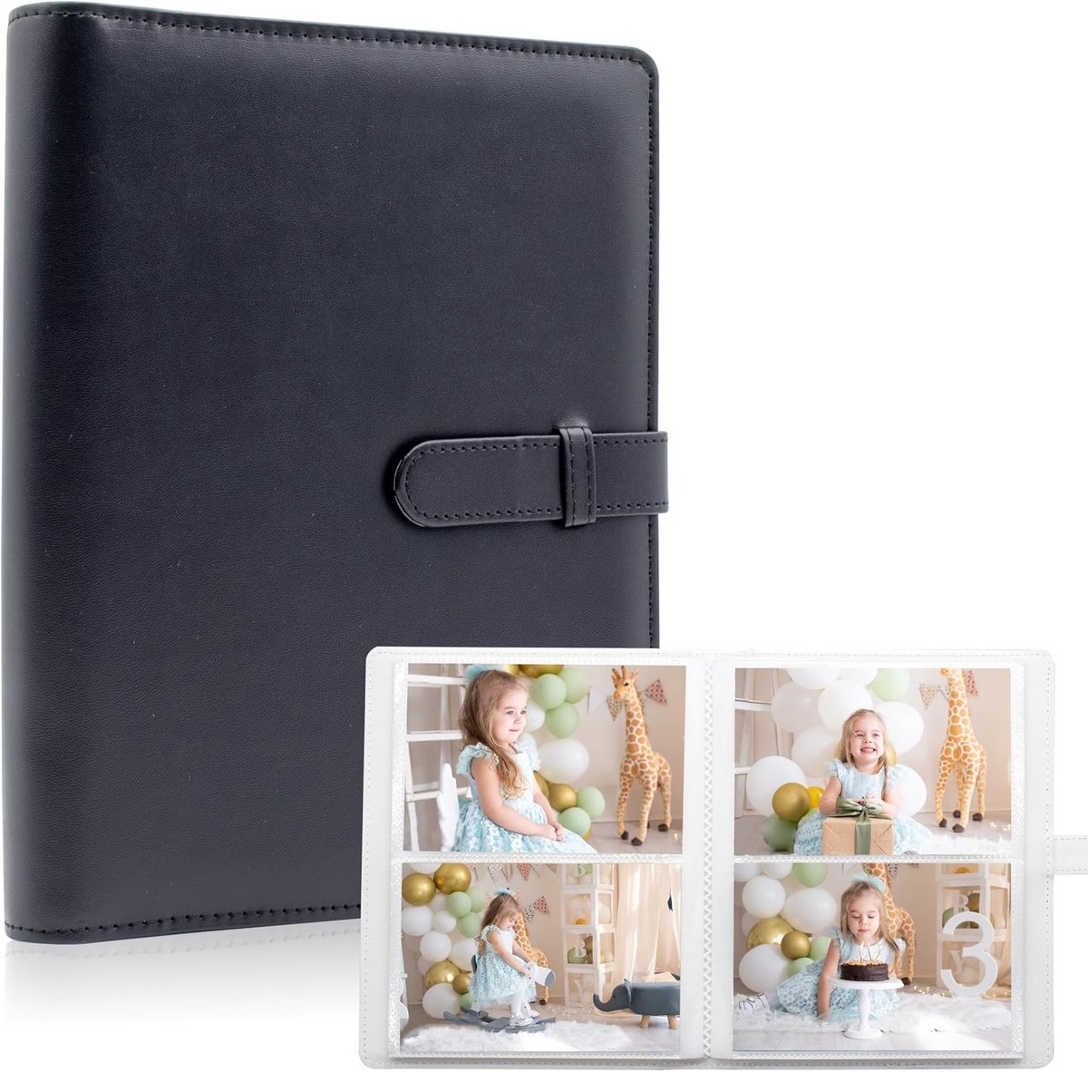 SnelShoppen - Photo Album 15x10 cm, 152 Compartiments, Vegan Leer, Geheugen Album voor Familie, Bruiloft, Kinderen, Baby's, Zwart