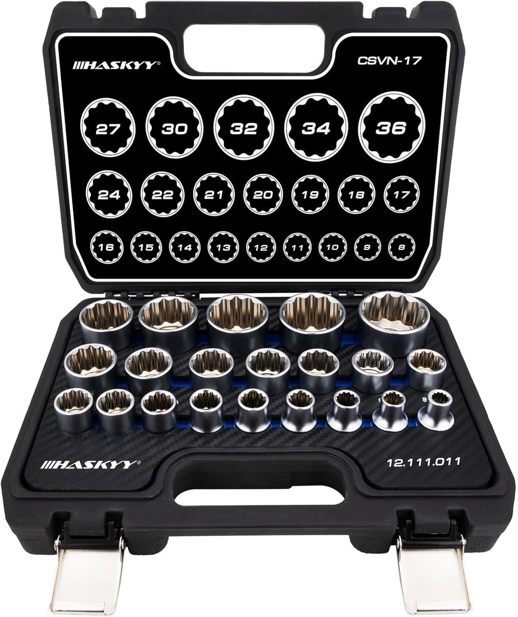 SnelShoppen - 21-delige Steeksleutel Set, Dopsleutels 8-36 mm, 12- en 6-zijdige Profielen, Chrome Vanadium Staal, Inclusief Opbergdoos