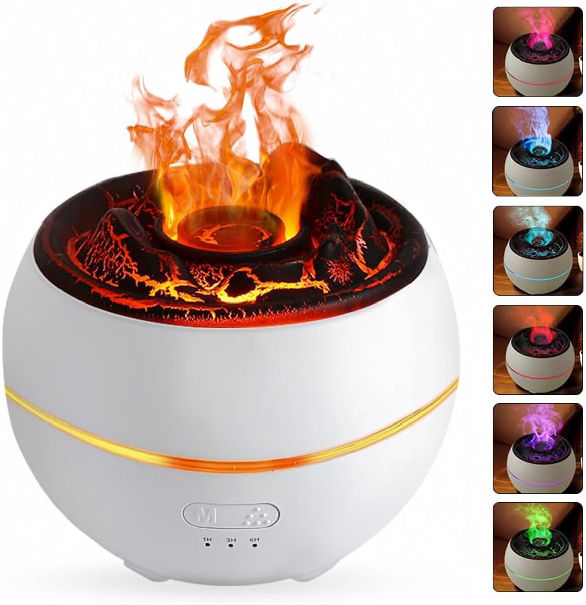 SnelShoppen - Aroma Diffuser met 360 ml Capaciteit, Vulkanische Vlam Effect, 7 Kleuren LED Nachtlampje, Timer en Auto-Off Beveiliging, Ideaal voor Sla