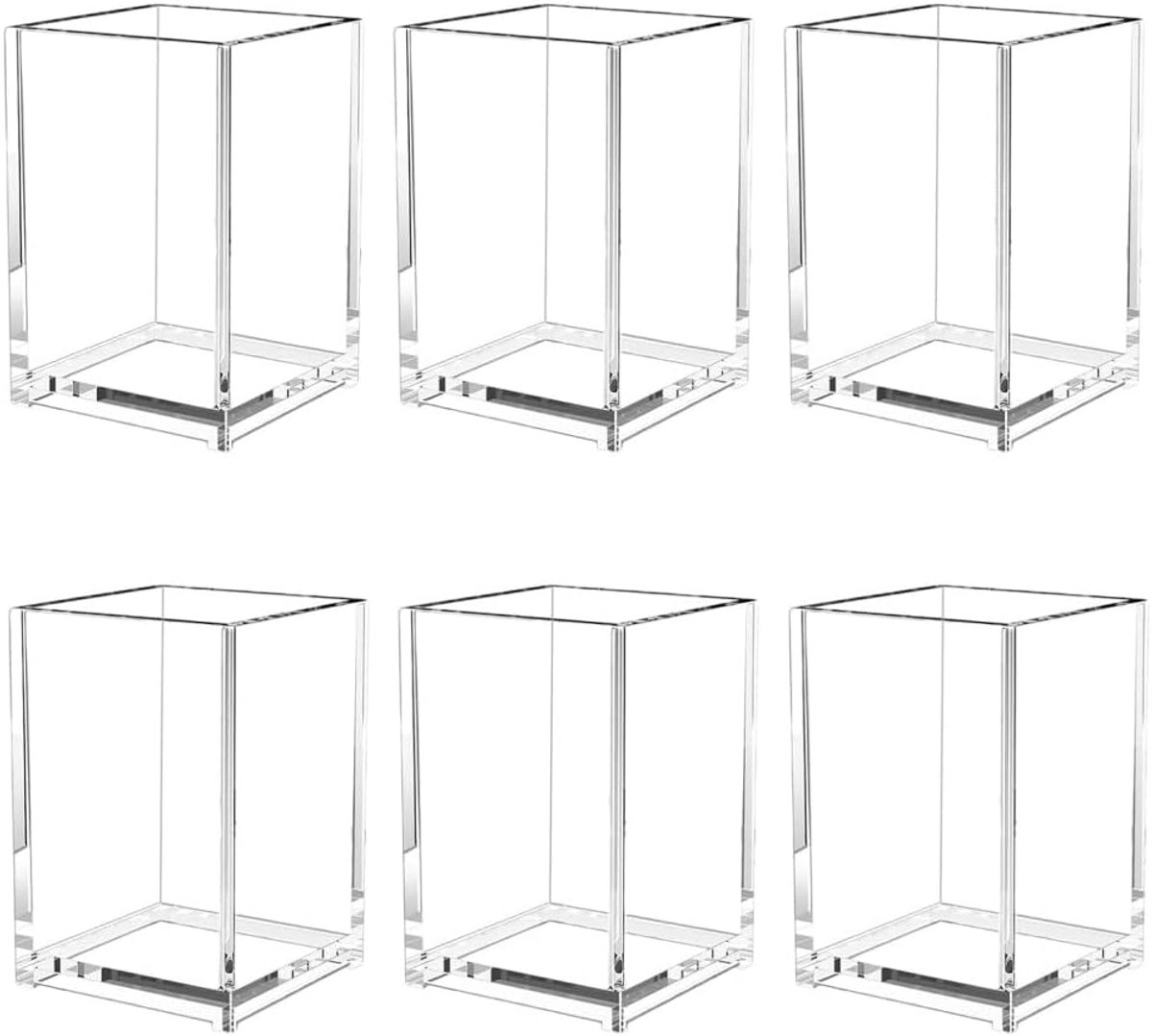 SnelShoppen - Pack van 6 Acryl Transparante Pennenhouders voor Kantoor, School, Thuis, Make-up Kwasten, 10 x 6.5 x 6.5 cm, Duurzaam en Stijlvol