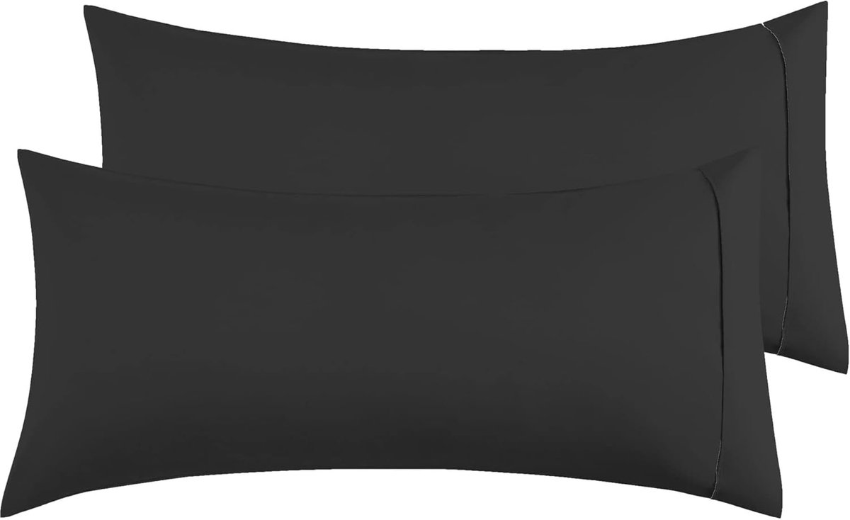 SnelShoppen - Microfiber Kussenhoezen 50 x 90 cm, Set van 2, Zachte Effen Kussenhoezen met Envelope Sluiting - Zwart voor Woonkamer, Slaapkamer, Tuin