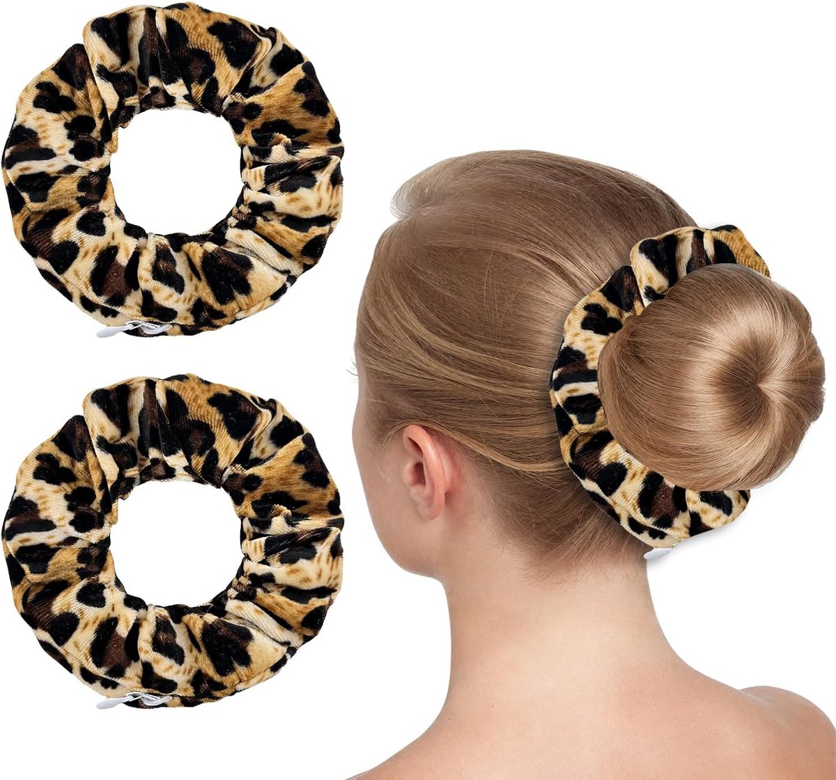 SnelShoppen - 2 Leopard Print Velvet Scrunchies Haar Accessoires voor Vrouwen en Meisjes - Zachte, Haarvriendelijke Materialen - Perfect voor Feest, C