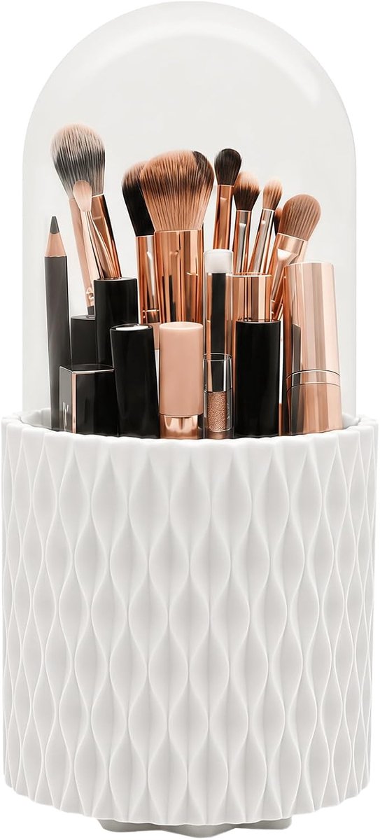 SnelShoppen - Makeup Organizer 360° Rotatable met Deksel, Stofdichte Cosmetica Organizer met Compartimenten, Makeup Borstels Houder en Parfum Organize