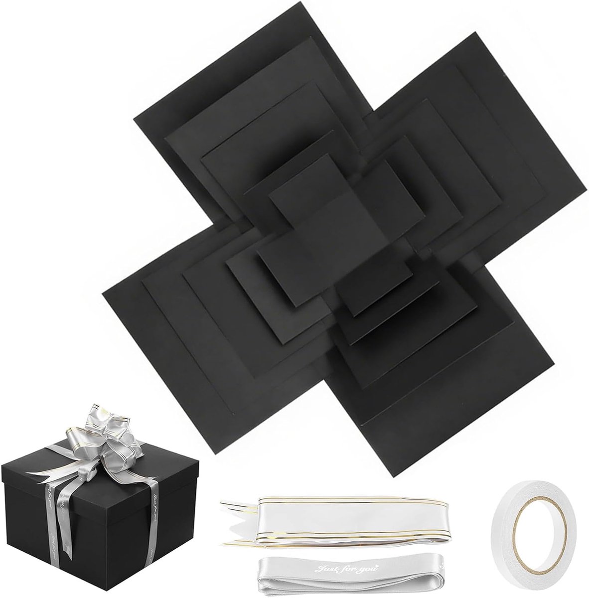 SnelShoppen - Creative Explosion Box 5 Lagen DIY Verrassingsdoos met Tape, Herbruikbaar Cadeau voor Kerst, Verjaardag, Huwelijksjubileum - Zwart