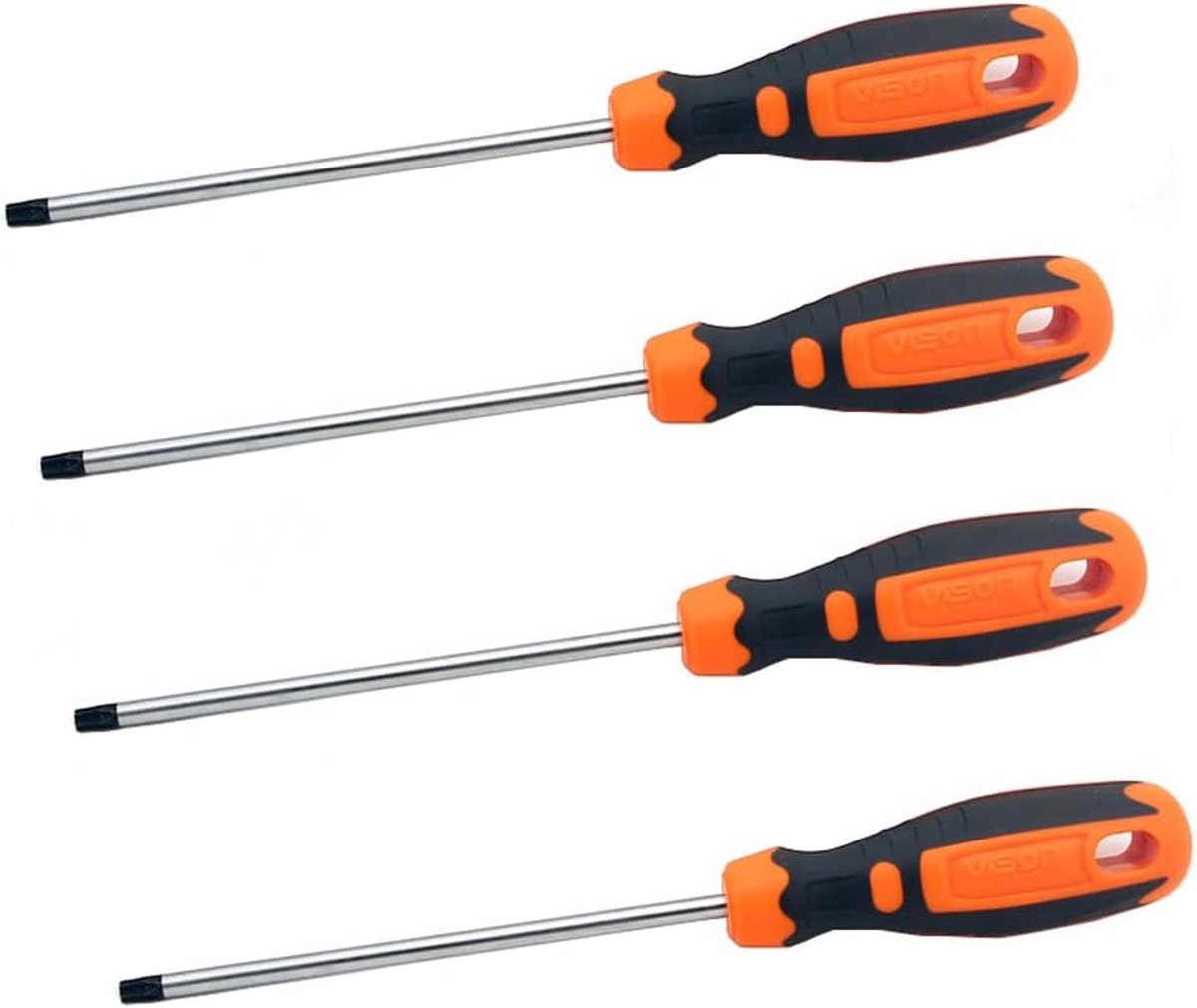 SnelShoppen - 4 delige Torx Schroevendraaier Set T15 T20 T25 T30 150 mm Magnetische Star Bit voor Computer Reparatie, Auto Gereedschap en Huishoudelij