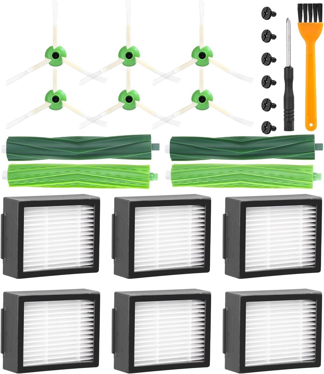SnelShoppen - Brush Replacement Parts voor Robotstofzuiger, 2 Sets Rubber Brushes, 6 HEPA Filters, 6 Zijborstels, Compatibel met E&I Series, Ideaal vo