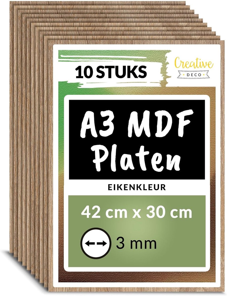 SnelShoppen - 10 x A3 MDF Platen Eiken - 420 x 300 x 3 mm - Perfect voor Laser Snijden, CNC Frezen, Modelbouw en Figurenzaag Werkzaamheden