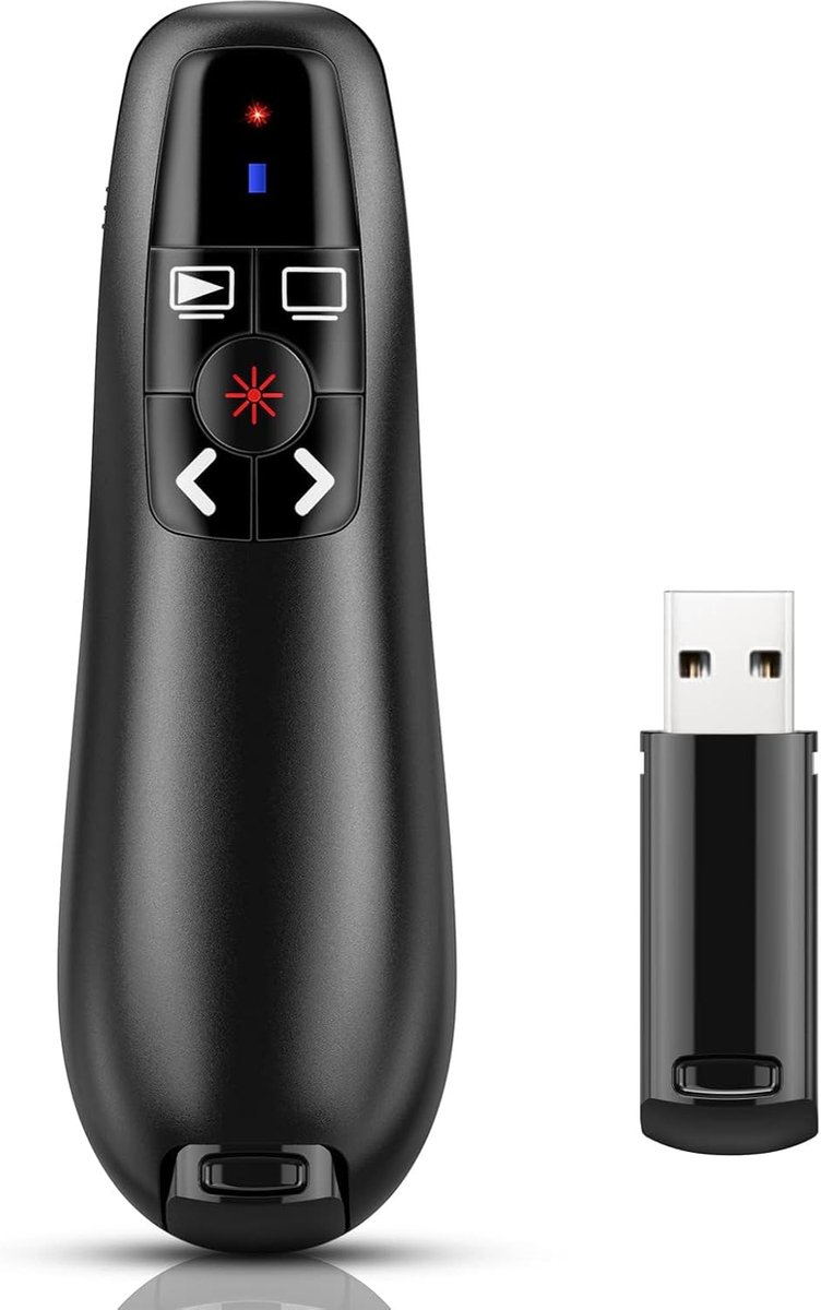 SnelShoppen - USB Presentatie Clicker voor PowerPoint Presentaties, 2.4GHz Draadloze Presenter Afstandsbediening met Rode Laser Pointer voor Laptop en