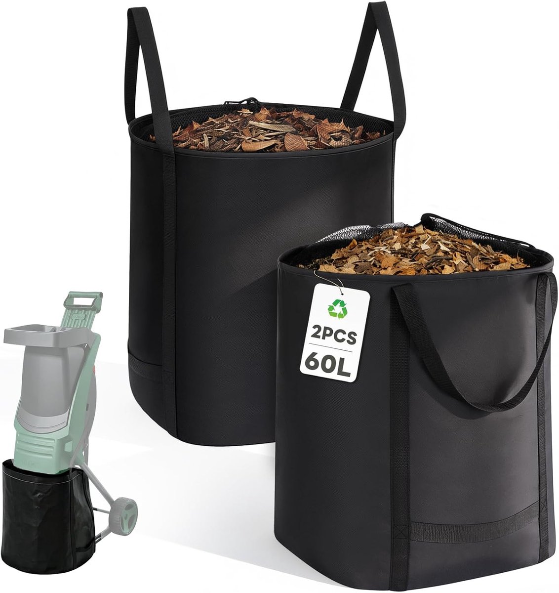 SnelShoppen - Pack van 2 Tuin Shredder Tassen 60L Bladzuiger Vervangende Zak Universele Bladblazer Zak Voor Tuinonderhoud