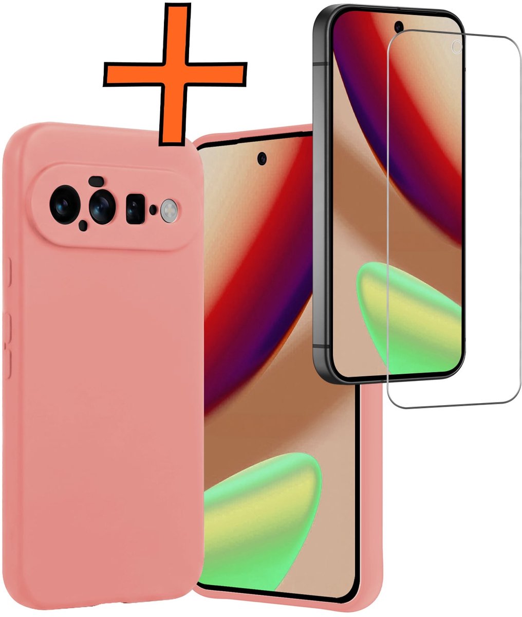 Hoes - Met Screenprotector - Geschikt voor Google Pixel 11 - Sterk & Shockproof - Back Cover - Siliconen Case - Telefoon Hoes - Lichtroze