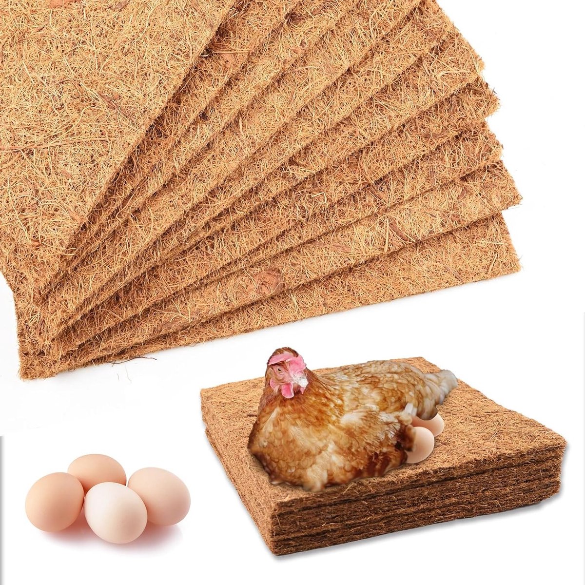 Set van 10 Kokosvezel Nestmatten 30 x 30 cm voor Legnesten en Planten, Herbruikbare Bodembedekking voor Kippen, Kleine Dieren en Tuinbescherming