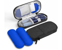Rainbecom - Insuline Koeltas met 2 Ice Packs - Diabetes Koeltas – 19.5x8.5x3cm - Diabetische Reistas - Insuline Etui - Insulinepennen - Medische Koeltas voor Insulinespuit - Draagbare - Zwart