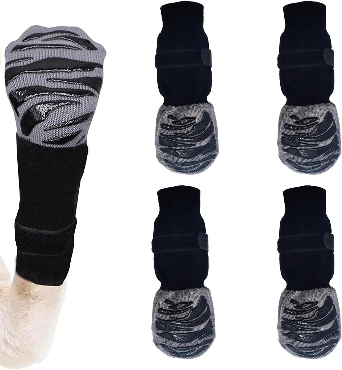4 Stuks Anti-Slip Honden Sokken met Waterdichte Rubber Zool en Verstelbare Bandjes voor Binnengebruik en Bescherming van Pootjes