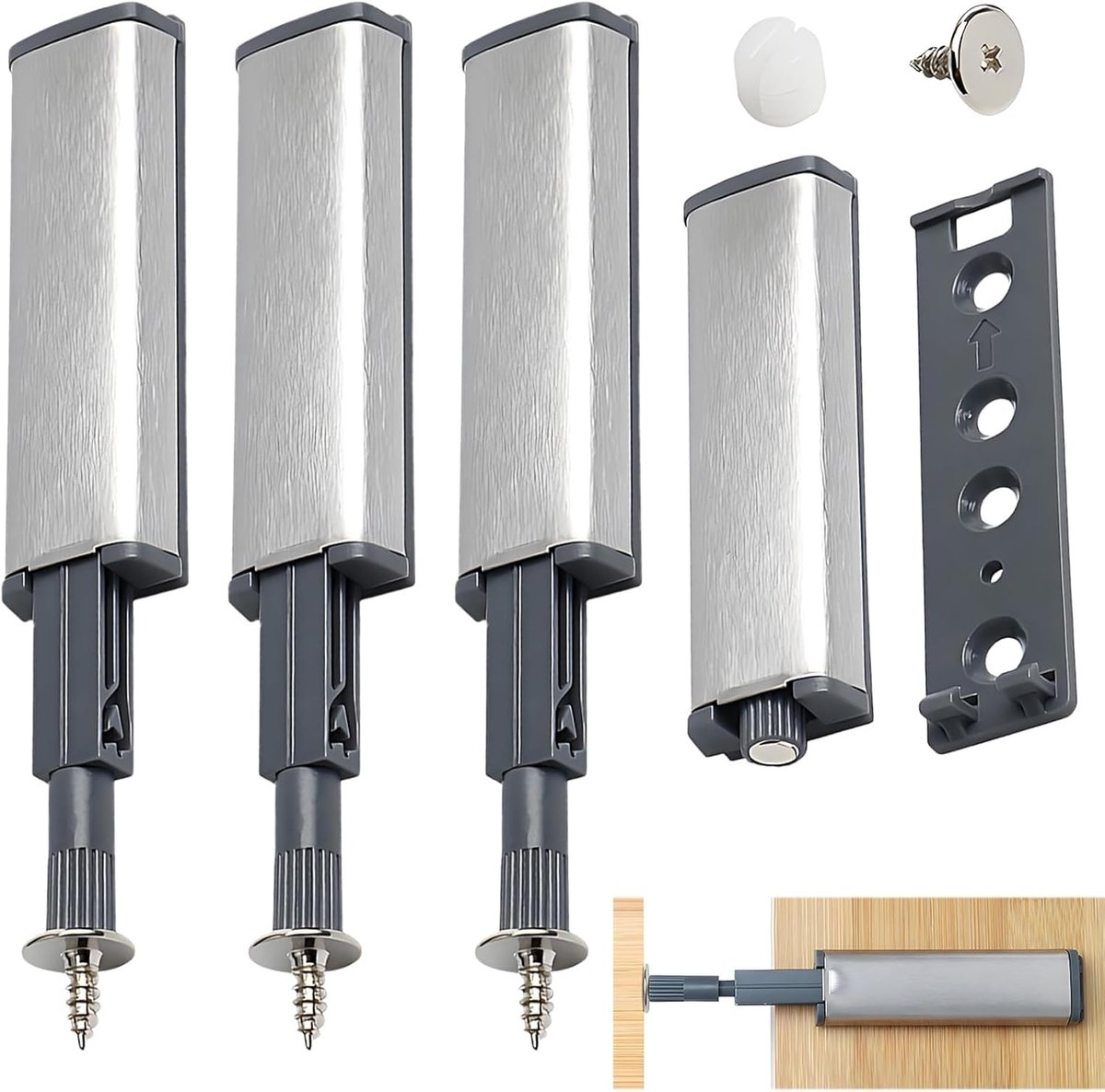 SnelShoppen - 4 Stuks Push Door Opener - Druk om te Openen Kastdeursluiter - Heavy Duty Magnetische Deurslot voor Lades en Kasten - Zilver - Hoogwaard
