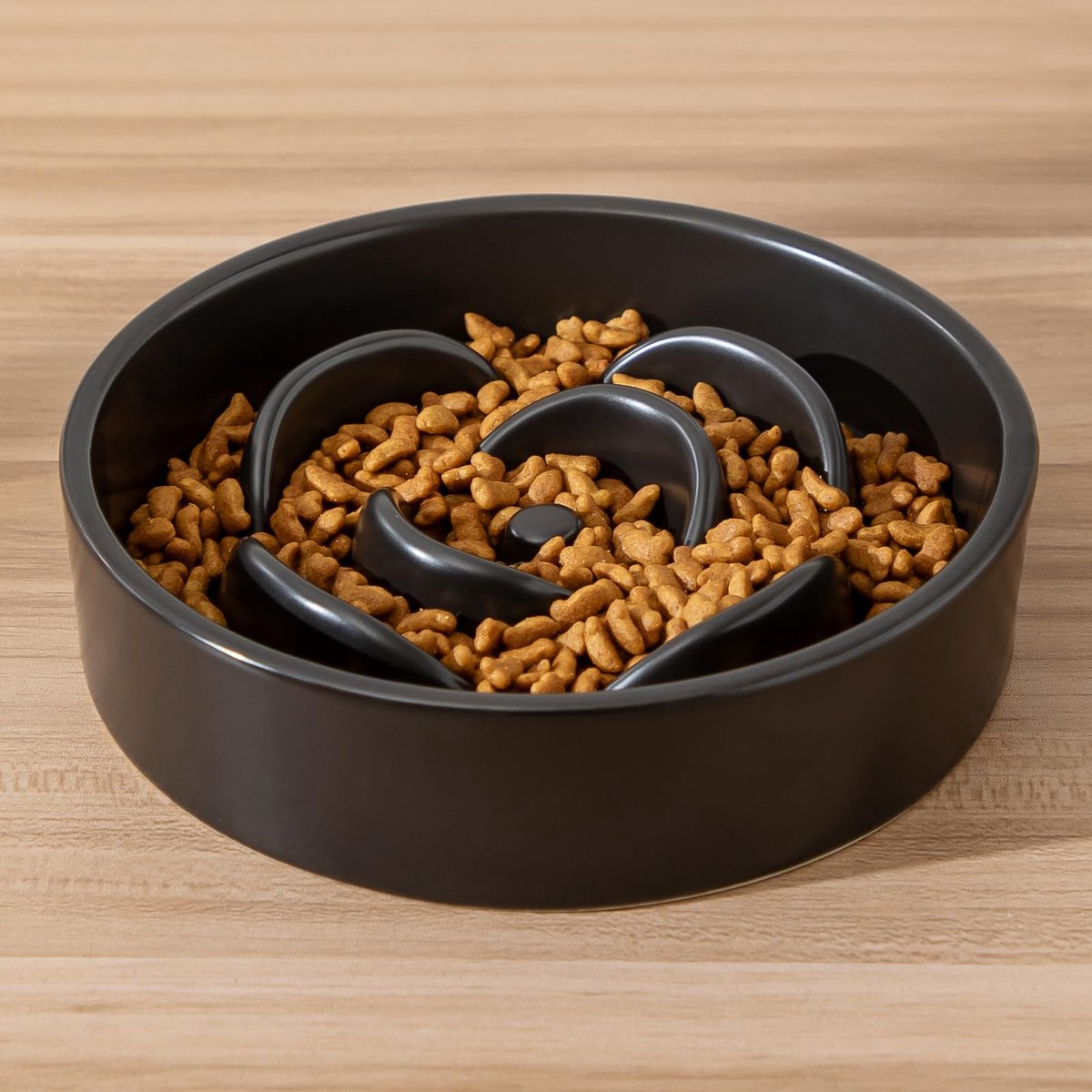 Keramische Slow Feeder Hondenbak 340ml - Anti Schrok Voerbak voor Katten en Kleine Honden - Bloemvormig Design - Vertraagt Eten voor Betere Spijsvertering - Zwart