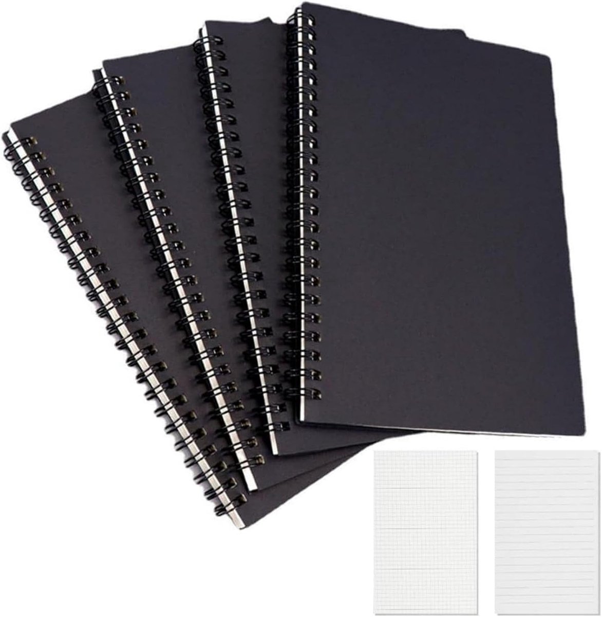 SnelShoppen - A5 Spiral Notepad Set van 4 Stuks, 120 Pagina's, 60 Vellen, 210 x 145 mm, Notitieboek voor Reis, Memo's, Kantoor, School, Hand Lettering