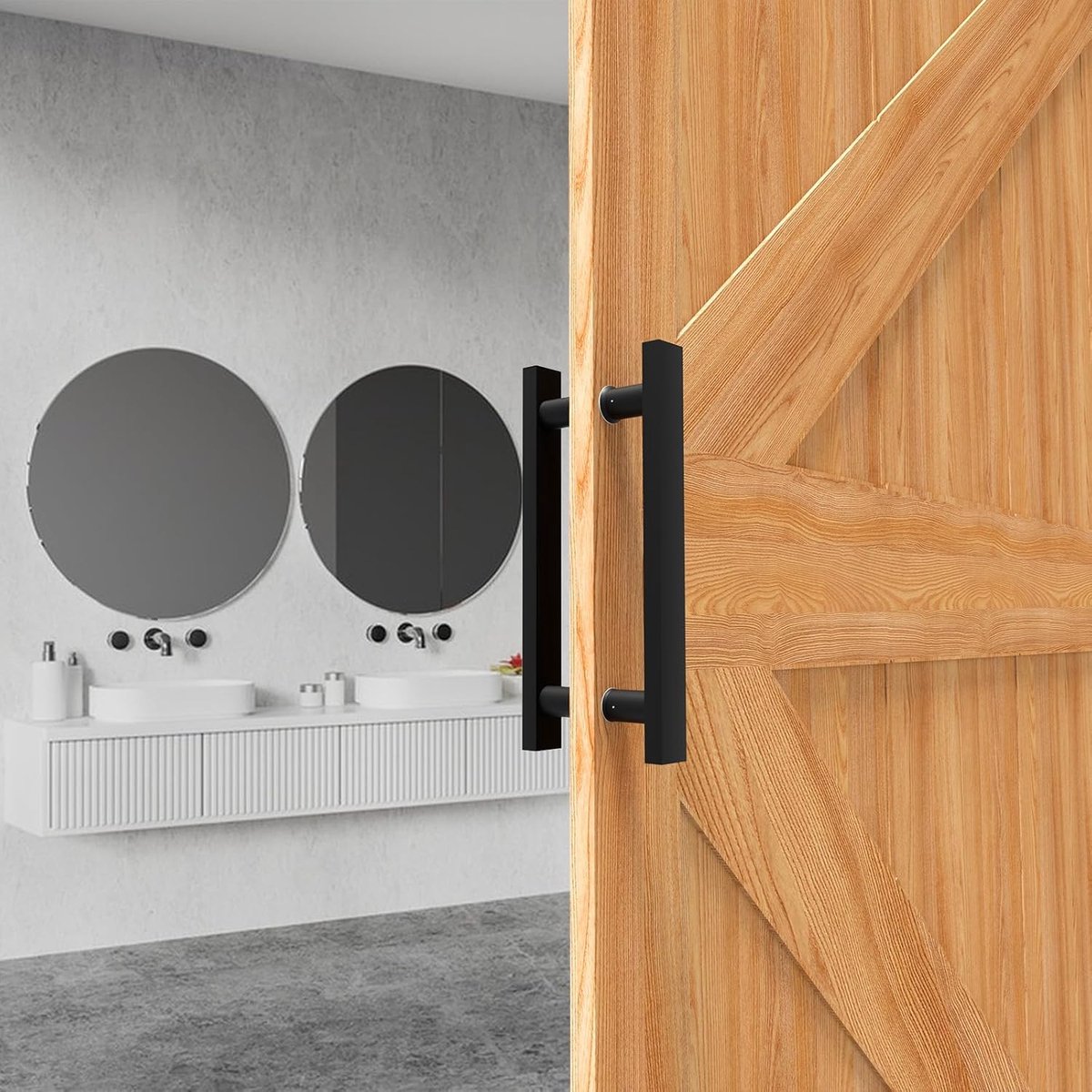 SnelShoppen - Golden Square Barn Door Handles 30cm, Dubbelzijdige Franse Deurhendels, Zwart, Ideaal voor Buiten, Douchedeuren en Interieur