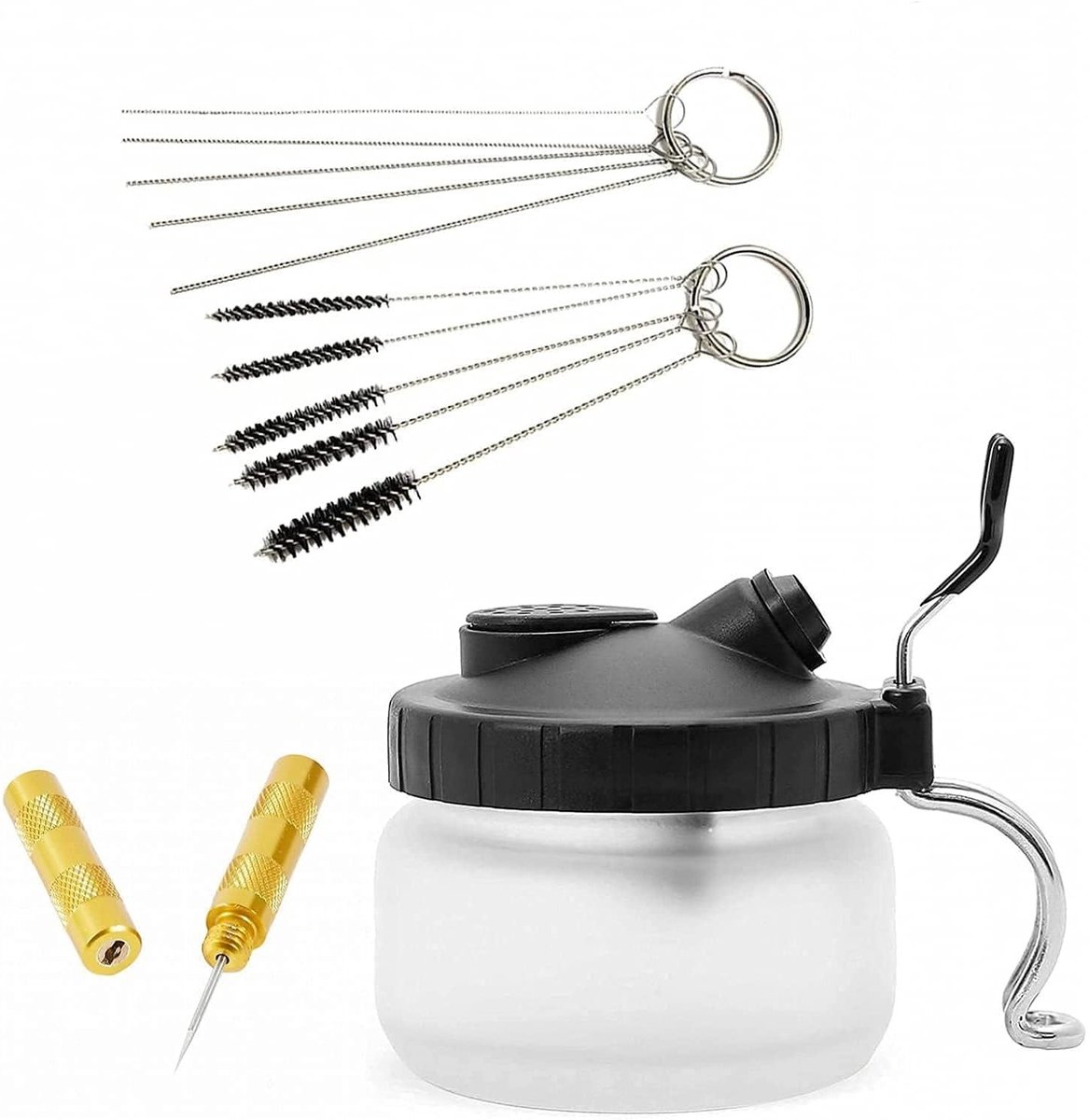 4-delige Airbrush Spray Gun Reinigingsset met Naald, Mondstuk, Borstel en Glazen Houder voor Effectieve Schoonmaak