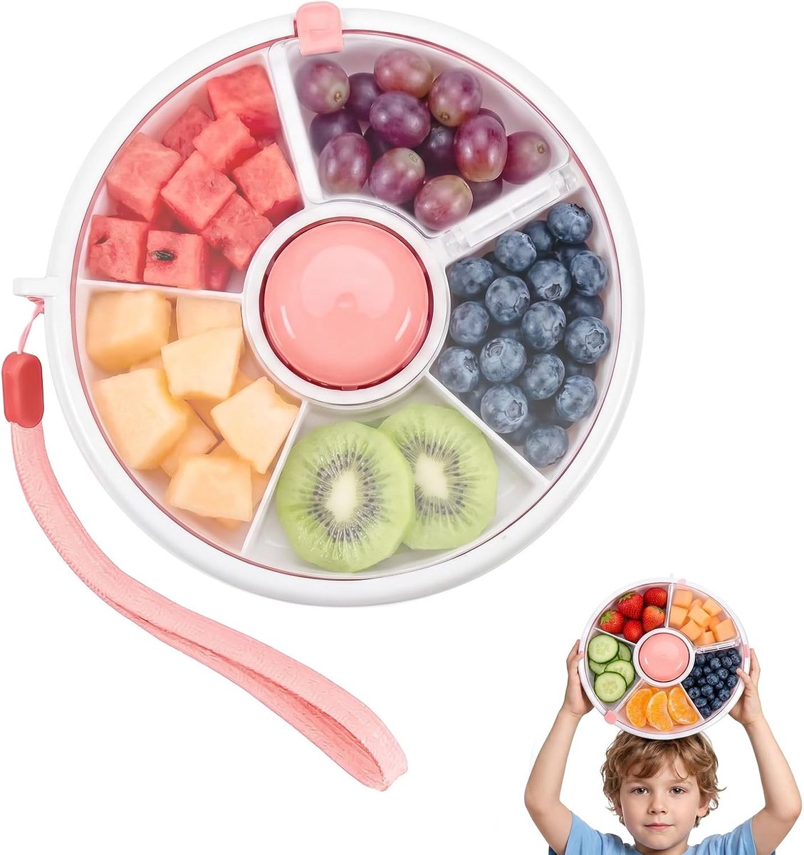 VHV Lunchbox - Snackdoosjes - 5 Met Vakjes - Herbruikbare Snackbox - Fruitbakje school - Lekvrij - Volwassenen en Kinderen - Roze