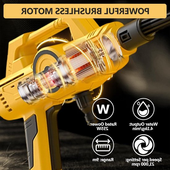 Accu-hogedrukreiniger voor Dewalt 20 V, 6-in-1 accu-hogedrukreiniger, pistool - 1200 PSI mobiele hogedrukreiniger met 5 m slang, hogedrukreiniger voor autowas, tuin, terras, raam — afbeelding 2