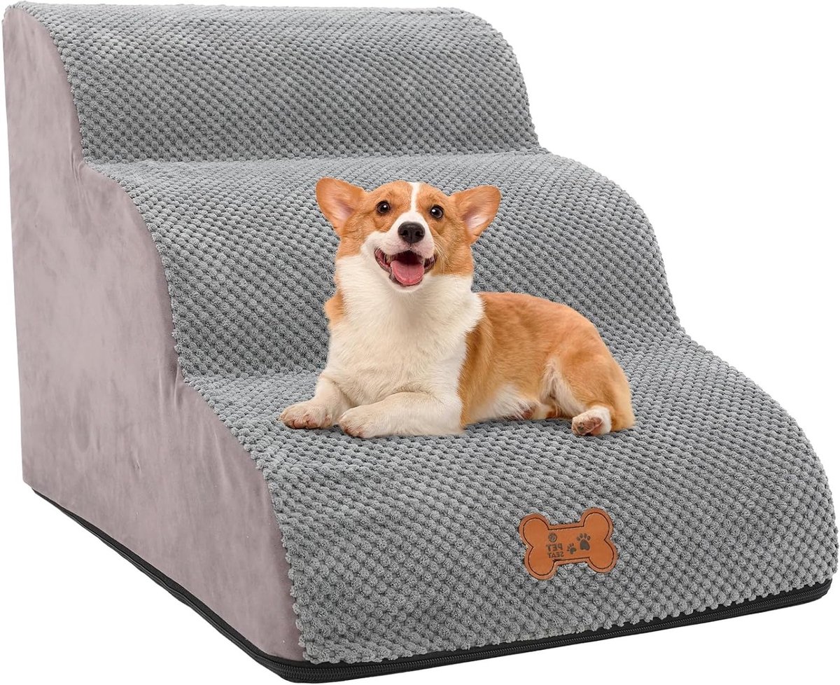Hondentrap voor Kleine Honden, 3 Treden, Ideaal voor Bed en Bank, Hoogwaardige Spons, Afneembare Wasbare Hoes, Antislip Onderkant, 40 cm Hoog, Dierenaccessoires